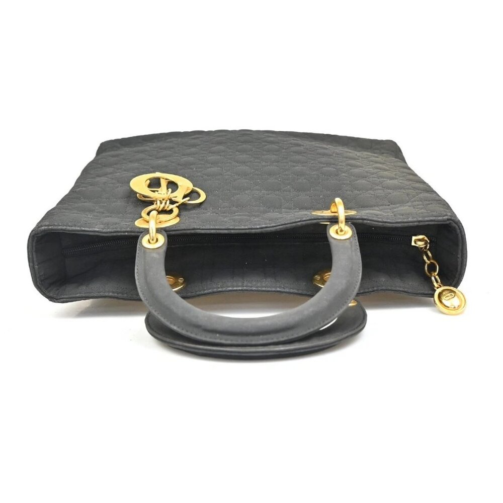 CHRISTIAN DIOR Logo Lady Cannage Hand Bag Nylon Leather Black GHW Italy 76ZA109 - Picture 5 of 16